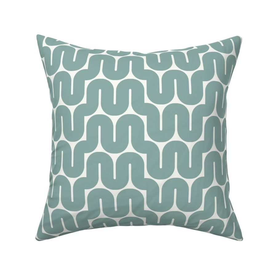 Retro Waves | Small Scale | Teal Blue, Smoke White | Modern Geometric