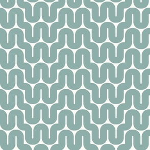 Retro Waves | Small Scale | Teal Blue, Smoke White | Modern Geometric