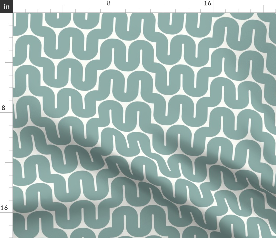Retro Waves | Small Scale | Teal Blue, Smoke White | Modern Geometric