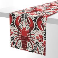 Whimsical lobsters and shrimps red cream and black - home decor - kitchen - wallpaper - curtains - maximalist - sea food.