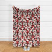 Whimsical lobsters and shrimps red cream and black - home decor - kitchen - wallpaper - curtains - maximalist - sea food.