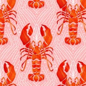 Watercolor Lobster with pearls red on pink Crustacean core | large