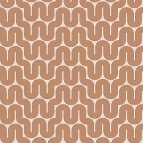 Retro Waves | Small Scale | Boho Brown, Beige White | Modern Geometric