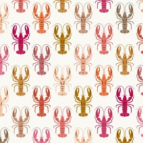 Lobster Pattern in Warm Colors on polka background