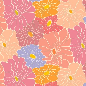 Abstract Art Nouveau Daisy Floral - Retro Minimalist Flower Whimsy - Pastel Retro Palette