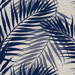 Paradise Palms - Navy/Agreeable Gray Linen-Grasscloth Wallpaper