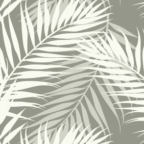 Paradise Palms - Pale Cream on Evergreen Fog Wallpaper