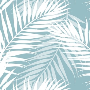 Paradise Palms - White/French Blue  Wallpaper