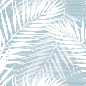 Paradise Palms - White/Seafoam Blue Linen-Grasscloth Wallpaper