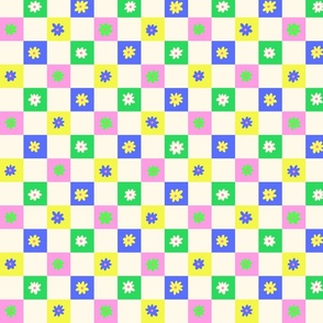 Daisy Checkers-bright, Checkers, Checkerboard Pattern, Retro Check, Checkered