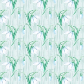 Snowdrops Sweet dreams on textured  light blue background
