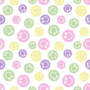 Happy Daisy Faces, Smile Face, Pastel, Girl Fabric, Spring, Summer