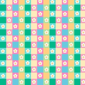 Bright Pastel Daisy Checkers, Checkers, Checkerboard Pattern, Retro Check, Checkered, Spring, Summer