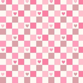 Hearts Checkerboard-pink, Love, Valentine, Checkered, Pink Checkers, Nursery, Baby