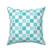 Hearts Checkerboard-turquoise, Love, Valentine, Checkered, Blue Checkers, Nursery, Baby