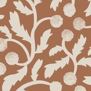 simple trailing floral vine in rust and linen off-white