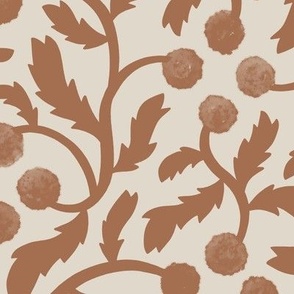 simple trailing floral vine in rust and linen off-white