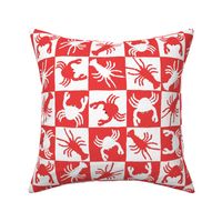 SMALL NOVELTY BEACH CRAB LOBSTER BRIGHT CHECKERBOARD-SCARLET RED-WHITE-BLACK