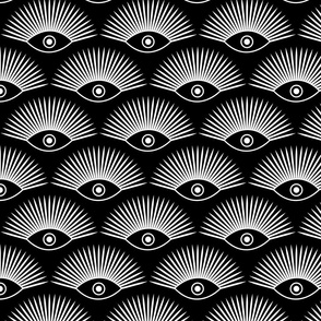 Art Deco Evil Eye - White on Black