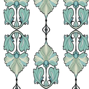 Art Deco Floral Wallpaper on White