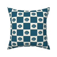 Navy Blue Scallop Sea Shells In Blue And White Check