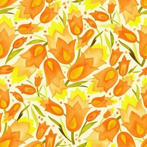 Medium Scale // Watercolor Painted Scattered Floral in warm orange, yellow, and golden green