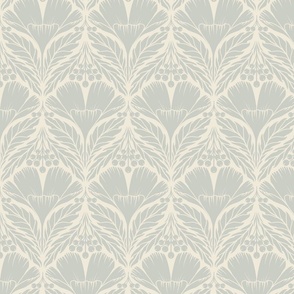 Single Flower Arts and Crafts Damask in pale light blue and cream.