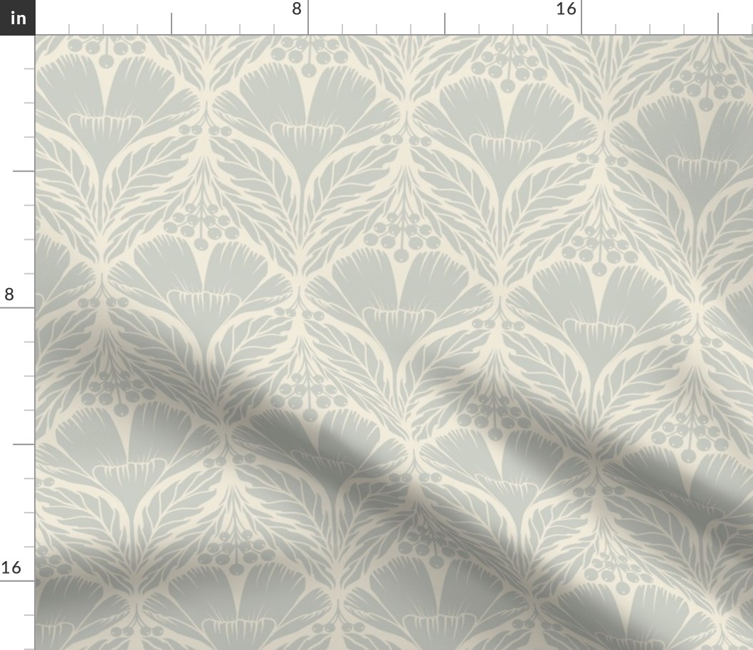 Single Flower Arts and Crafts Damask in pale light blue and cream.