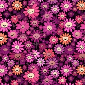 Smiley Flowers in Pinks mini Fabric