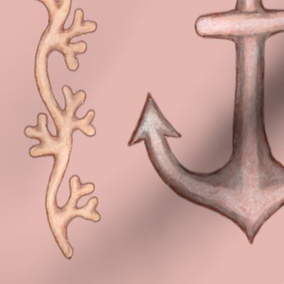 nautical anchor and seaweed on blush background