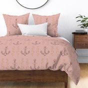 nautical anchor and seaweed on blush background