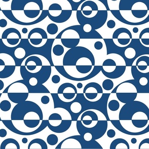 Vintage Blue Geometric Midcentury Circles Abstract 