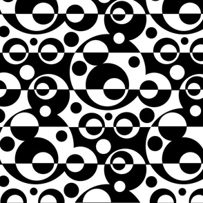 Vintage Geometric Black Midcentury Circles Abstract