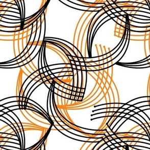 Abstract pattern with curved black and yellow lines on a white background 