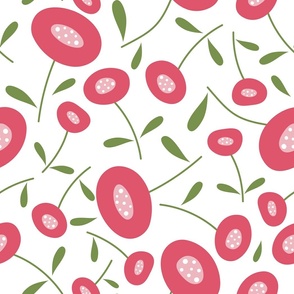 Poppies - Pink and Green - Fuchsia Floral - Flowers - Scandinavian - Minimalist - Bold - Botanical