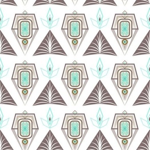 brown turquoise geometric art deco pattern on white background