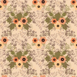 brown yellow flowers on a beige retro background 