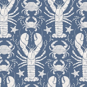 Crustacean core lobsters & crabs linocut- medium scale_royal  blue