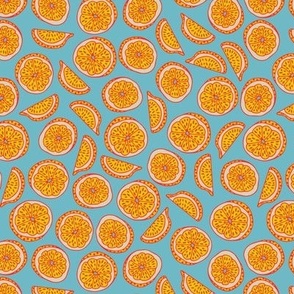 LEMON SLICES Retro Tossed Tropical Citrus Fruit Vintage Line-Drawing Yellow Red Blue - SMALL Scale - UnBlink Studio by Jackie Tahara