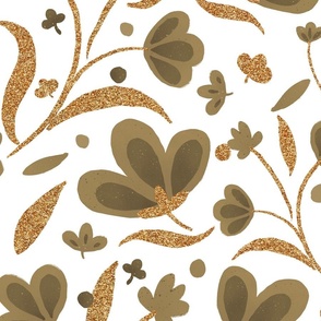 Taupe and copper modern floral pattern on white background