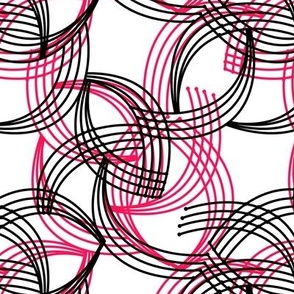 Abstract pattern with curved black-red lines on a white background 