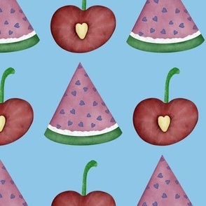 Cherry Watermelon Slices on Blue Large Scale