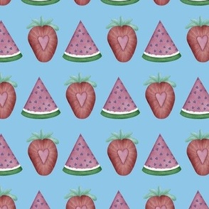 Strawberry Watermelon Slices on Blue Small Scale