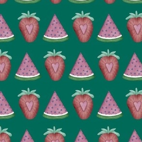 Strawberry Watermelon Slices on Green Small Scale
