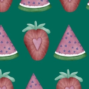 Strawberry Watermelon Slices on Green Large Scale
