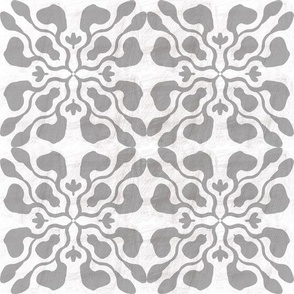 Modern Groovy Geometric Block Print - Gray and White, Large