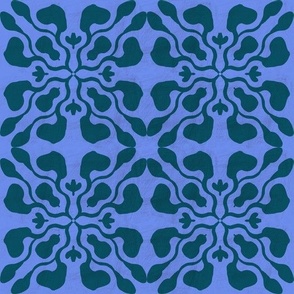 Modern Groovy Geometric Block Print - Dark Green and Blue, Large