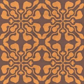 Modern Groovy Geometric Block Print - Orange and Brown, Large