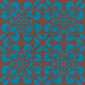 Modern Groovy Geometric Block Print - Turquoise and Brown, Large