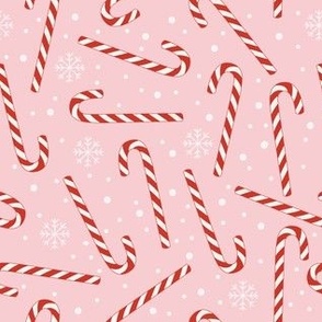 Small / Christmas Candy Canes Red and White Tossed on Pink